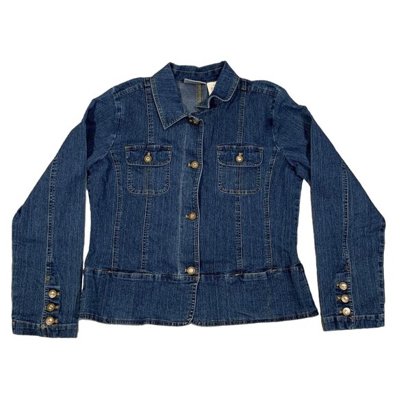 Erika & Co Jackets & Blazers - Erika & Co Womens Medium Button-Up Denim Jean Jacket Blue Rhinestones Pockets